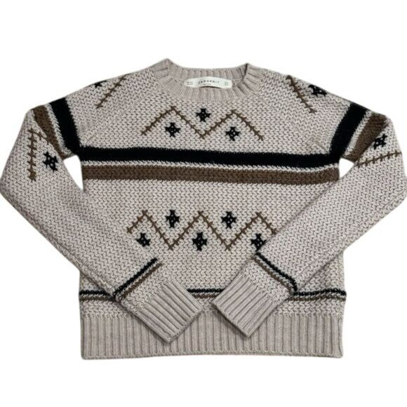Zara Knit Aztec Print Wool Blend Sweater Holiday Cozy Winter Unisex Kid’s Size M - Picture 2 of 6